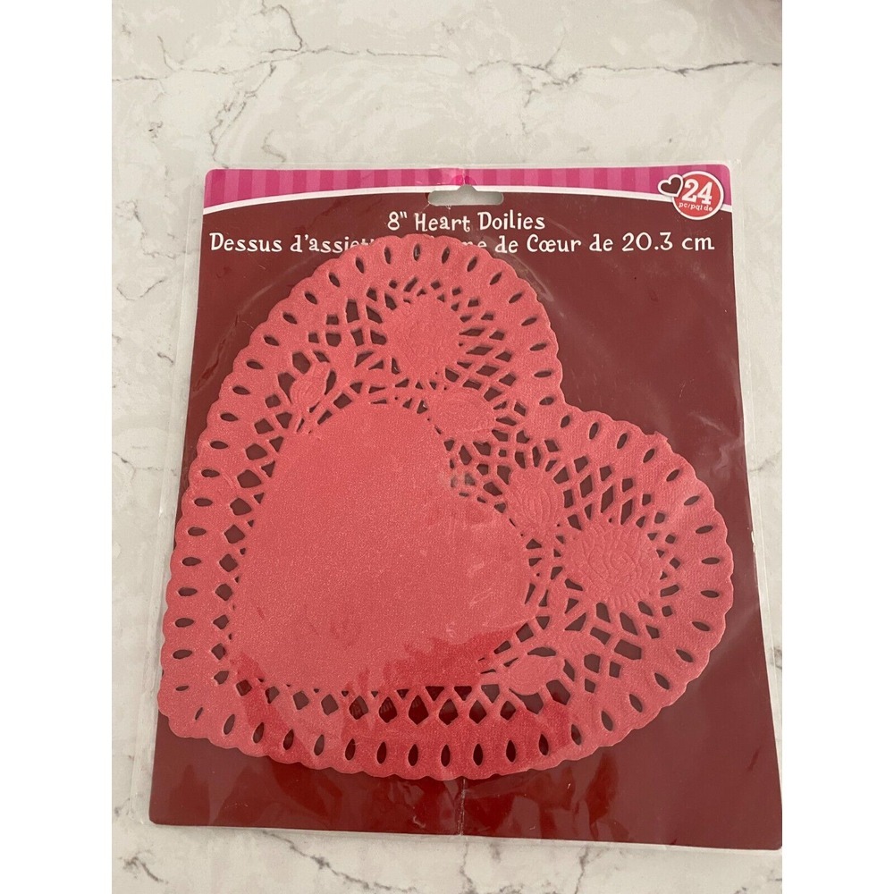 Greenbrier International Red 8" Heart Shaped Table Doilies Set - 24 Pack